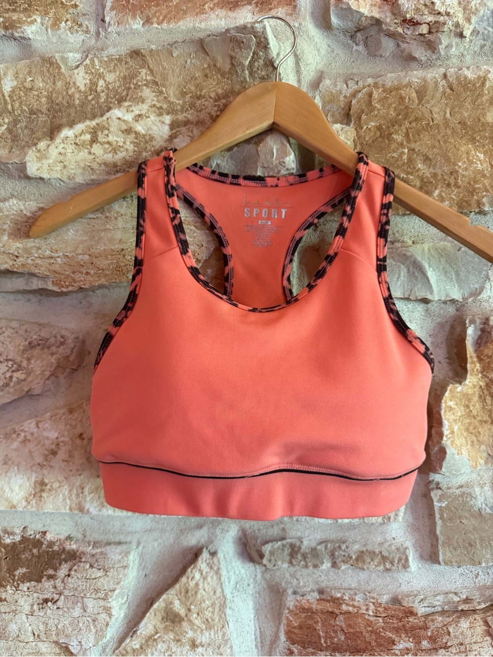 Nicole Miller Coral Racerback Sports Bra with Patterned Trim